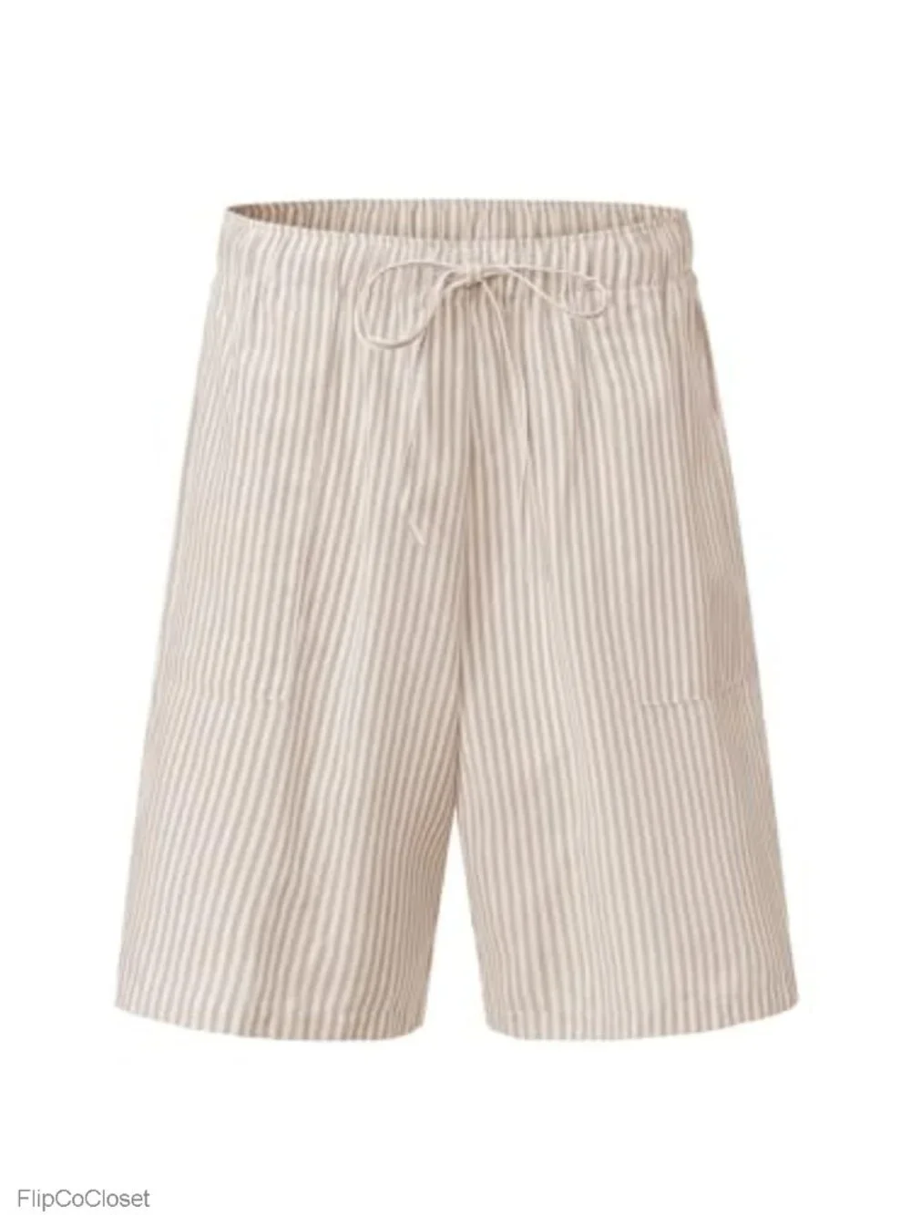 Womens Striped Bermuda Shorts Cotton Linen Drawstring Summer Beach Vacation